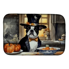 Caroline's Treasures DAC1747DDM Boston Terrier Fall Kitchen Pumpkins Dish Drying Mat Absorbent Dish Drying Mat Pad for Kitchen Counter Dish Drainer Mat for Countertop, 14 x 21", Multicolor