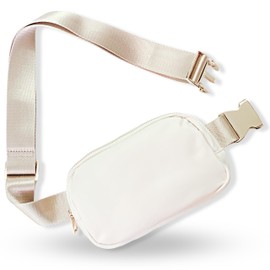 Boutique Belt Bag | Crossbody Fanny Pack for Women Fashionable | Cute Mini Everywhere Bum Hip Waist Pack | Small Fashion Travel Chest Bag | Gold Accessories | Adjustable Small Strap | Cream