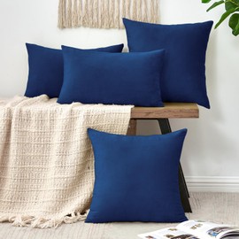 GriNeed Throw Pillow Covers Decorative Velvet Set of 2 12x20 Inch Pillow Covers, Soft Navy Blue Lumbar Pillowcases for Couch Sofa Bed Living Room, Farmhouse Home Boho Decor, Accent Cushion Covers