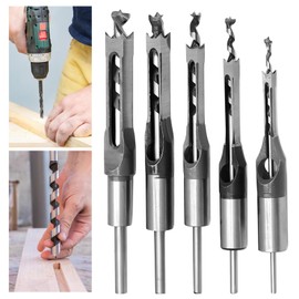 Bordeag 5 Pieces Square Hole Drill Bit Square Mortising Drill Bit Square Hole Drill Bit Set Wood Square Drill Bits Drilling Tools for Woodworking 6.4mm/8mm/9.5mm/11mm/12.7mm