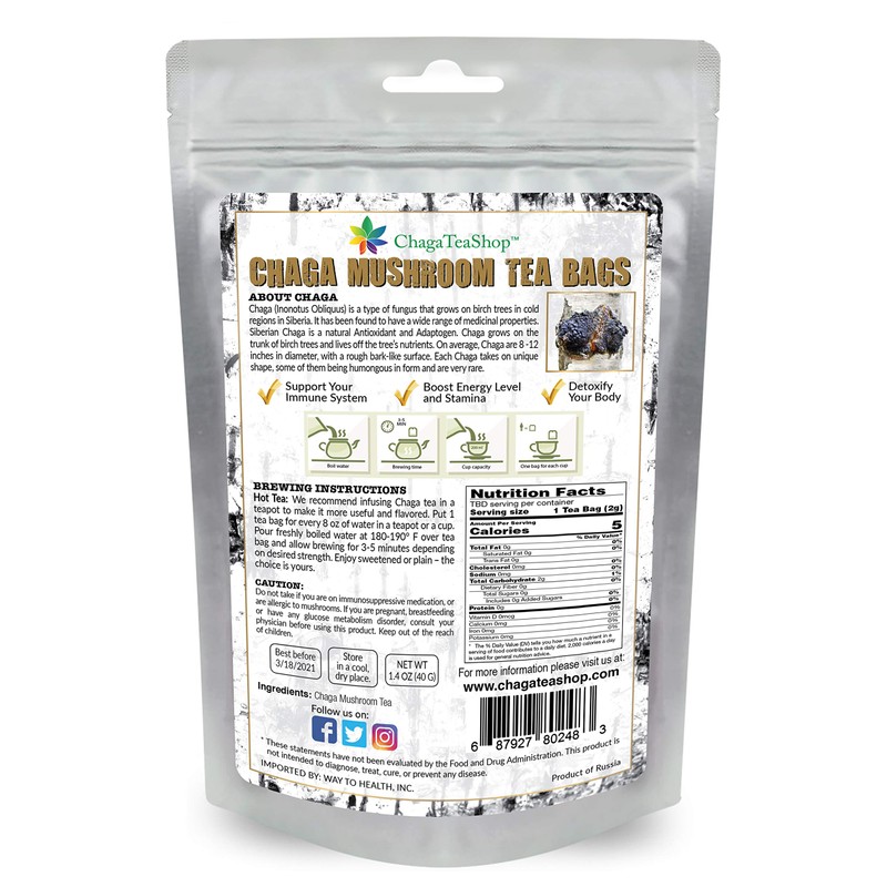Siberian Chaga Mushroom Individual Filter Tea Bags Original 20 Filter