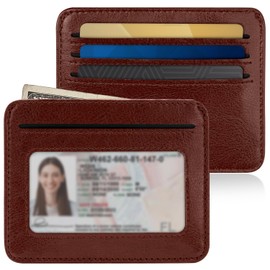 Mayski Minimalist Wallet Credit Card Holder for Women, RFID Credit Card Holder Card Cases, Slim Pocket Wallet with ID Window for Women Men, Vintage Brown, 0.12"D x 4"W x 3.5"H, Fashion Style; Slim