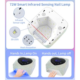 HUGMAPLE Cordless UV Nail Lamp for Gel Nails 72W, Rechargeable Diamond LED Nail Dryer with 5 Timer Setting, Touch Control & Auto Sensor, Fast Nail Light Curing Lamp for Salon & Home