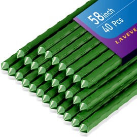 LAVEVE Garden Stakes 58 Inches Heavy Duty Steel Tomato Stakes, Plastic Coated Support Stakes for Securing Trees, Climbing Plants, Cucumber, Beans, Pack of 40