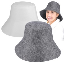Gatuida 2 Pcs Wool Felt Sauna Hat, Original Wool Sauna Hat Insulate Water Absorption Bath House, 100% Natural Felt Sauna Accessories for Women and Men, White and Grey
