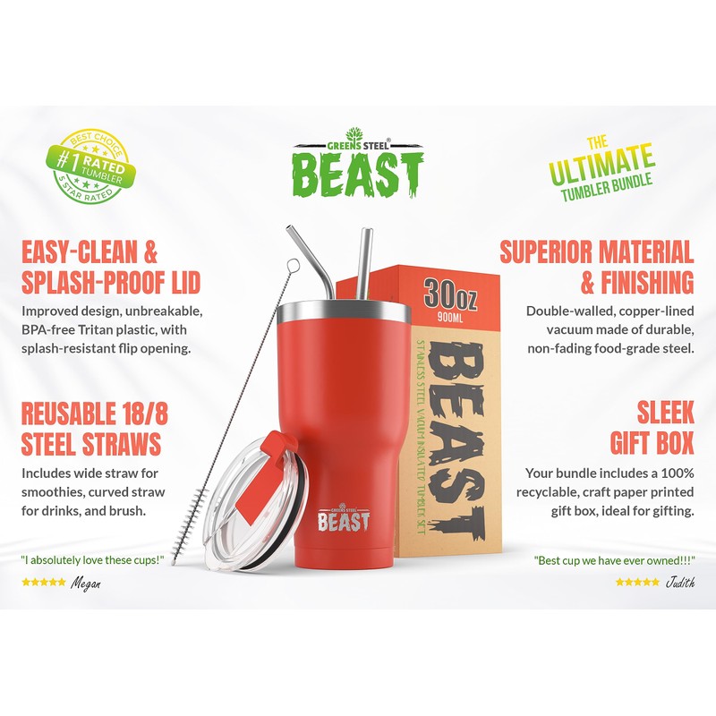 Beast 30oz Red Insulated Reusable Tumbler- BPA Free | Stainless