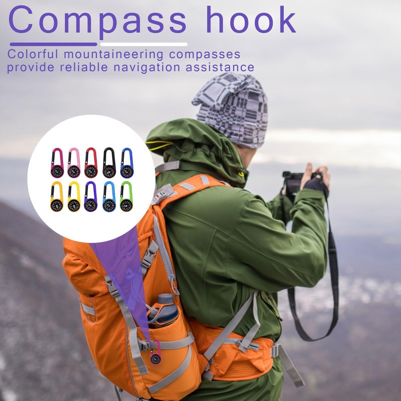 Pack of 10 Compass Keyrings, Mini Compass, Multifunctional Portable with