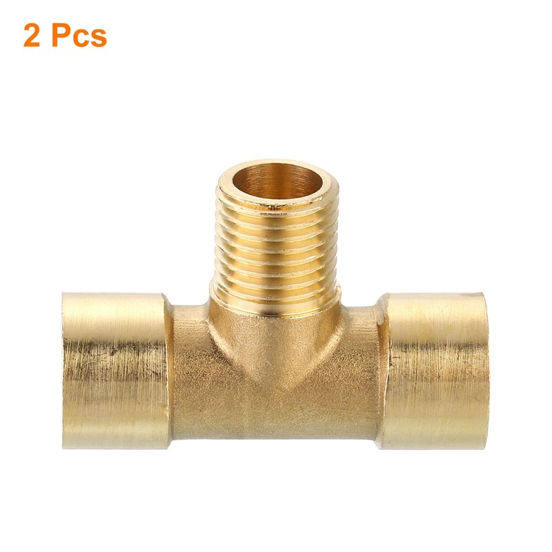 sourcing map Brass Tee Pipe Fitting, 1/4" x 1/4" x