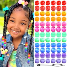 NAISKA 90Pcs 6 Color Hair Barrettes Acrylic Hair Beads for Kids Girls Plastic Hair Clips Toddler Dreadlock Beads Hair Jewelry for Women Braid Clips Accessories