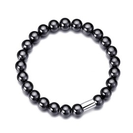 Philip Jones Men's Hematite Round Beaded Gemstone Stretch Bracelet