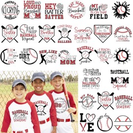 Cholemy 30 Pcs Iron on Decals Iron on Transfers Vinyl Patch Bulk T Shirts Stickers Mom DIY Craft Lover Gift Sport Ball Team Fan Heart Bag Hat Pillow Decoration(Baseball)