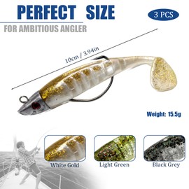 3PCS Bass Lures Sea Fishing UK – Realistic Action Sea Fishing Lures for Pike, Trout, Perch – Ideal for Offshore & Inshore Use, Effective Bait for Multiple Saltwater Species