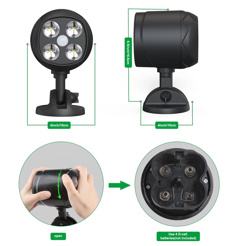 Quiltered Motion Sensor Outdoor Lights, Battery Operated Outdoor Light, 600LM