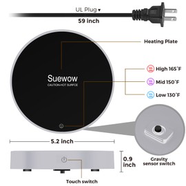 Suewow Coffee Warmer, Cup Warmer, Table Cup Warmer, Electric Drink Warmer with 3 Temperature Settings, with Auto On/Off and Auto Power Off Protection (Silver)