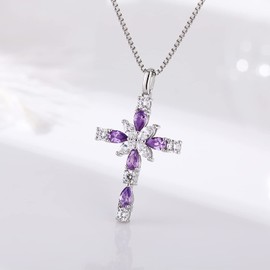 Cross Necklace for Women Diamond CZ Cross Necklace Sterling Silver Cubic Zirconia Birthstone Cross Necklace for Women Cross Jewelry June Birthstone Necklace Purple Cross Jewelry ZDaoBen