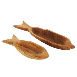 Deco 79 Teak Wood Fish Handmade Living Room Decor Tray Carved Ottoman Tray, Set of 2 Serving Tray 23", 5" W, Brown