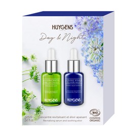 HUYGENS - Night & Day Duo - 2 Organic Serums - 2x15mL - Hyaluronic Acid Concentrate & Elixir Night Concentrate - 100% natural - Vegan - Made in France
