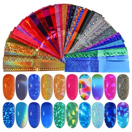 MOLILON Holographic Nail Foil Laser Metallic Broken Glass Transfer Foil Nail Wraps Nail Foils Starry Sky Nail Design Stickers Decals for Nail Art Accessories DIY Decoration - 50 Sheets