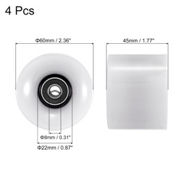 PATIKIL 60mm Longboard Wheels with Bearings ABEC-9, 4 Pack Street Wheels for Skateboards Cruiser Wheel Replacement 80A, White Black