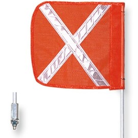Checkers Heavy Duty Powered Threaded Hex 12" Orange with White X Warning Whip Safety Flag with 8' Pole - Industrial Safety Flags for Trucks, Mining, Construction - Made in the USA - FS8XL-O