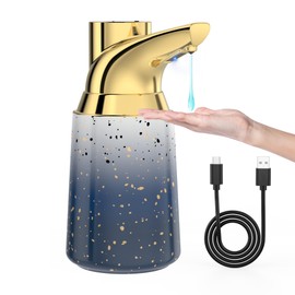 Greatmay Adjustable Automatic Soap Dispenser Touchless, Ceramic Material，4 Adjustable Levels， Type-c Rechargeable Operated Sensor Liquid Soap Pump，Touch-Free Hand Sanitizer Dispenser (Starry Gold)