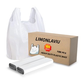 LimonLaviu Plastic Bags, (11.5”x 6.5" x 21”)(100Pack) Plastic Bags with Handles Plastic Shopping Bags for Small Business Plastic Grocery Bags T Shirt Bags Restaurants Bags in Bulk Small Trash Bags