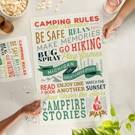 Lantern Press 1000 Piece Jigsaw Puzzle, Lake Michigan, The Great Lakes State, Camping Rules, Typography Stacked