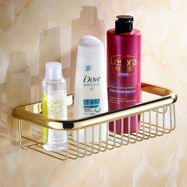 Beelee Wall Mounted Golden Brass Bathroom Commodity Shelf Shower Caddy Basket Holder