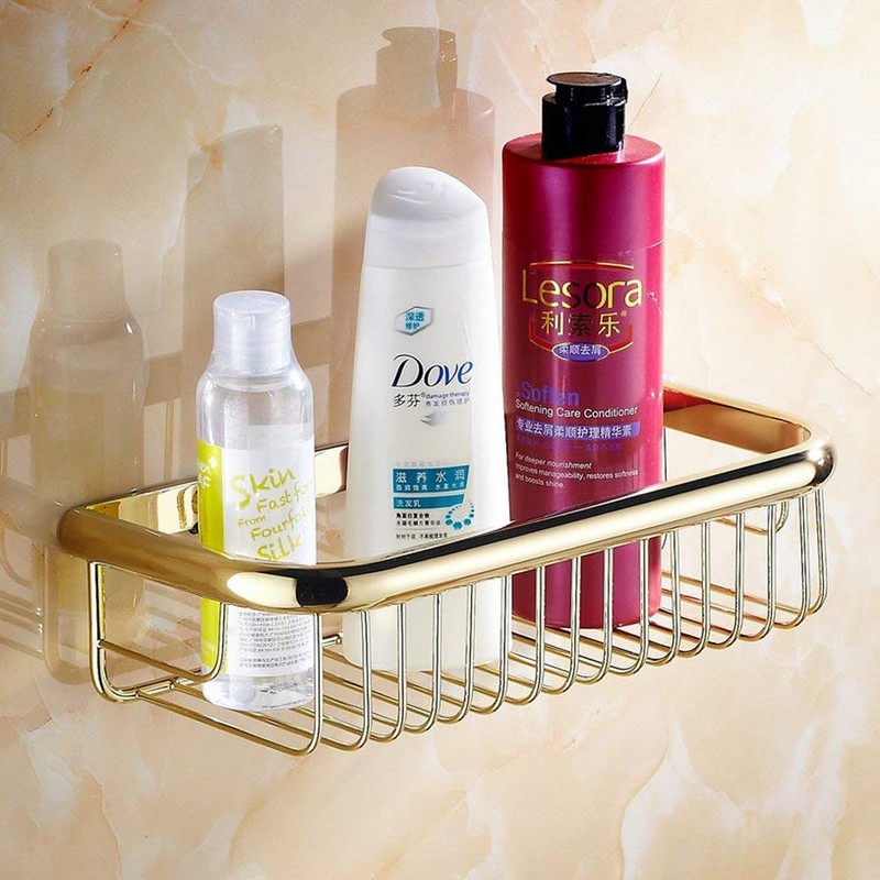 Beelee Wall Mounted Golden Brass Bathroom Commodity Shelf Shower Caddy