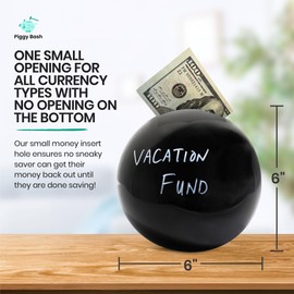 Piggy Bash Break to Open Piggy Bank for Adults and Kids, Must Break to Access Money, Dry-Erase Marker to Customize, Money Saving Box to Help Save, Cash and Coin Bank with One Opening (Black, Medium)