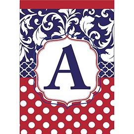 Monogram A Red White Polka Dot and Filigree Blue 18 x 13 Rectangular Applique Small Garden Flag