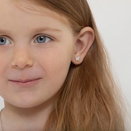 925 Sterling Silver Pink Butterfly Cubic Zirconia Tight Screw Back Stud Locking Girl's Earrings Perfect for Butterfly Lover Toddlers & Young girls Daily Use-Formal and Casual