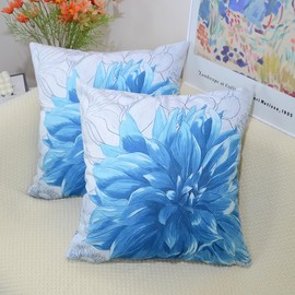 QUALKNOY Set of 2 Cushion Covers 18"x18" Blue Flowers Double-sided Pattern Modern Decorative Throw Pillow cases 45 x 45cm for Living Room Sofa Outdoor Garden Floral Pillowcases