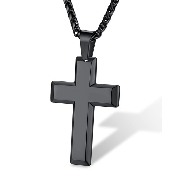 Black Cross Necklace, Men's Stainless Steel Large Cross Pendant Strong