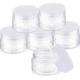 SATINIOR 6 Pack 1 oz Plastic Jars Containers with Lids Wide-mouth Refillable Leakproof Reusable Round Empty Jars for Travel Cosmetic Dry Food Spice Candy Cookie Home Kitchen Organizing (Clear)