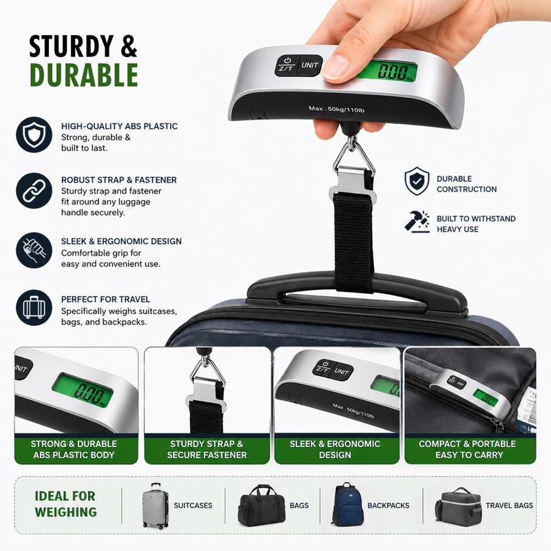Handheld Portable Digital Luggage Scale with Grip Travel Portable Electronic