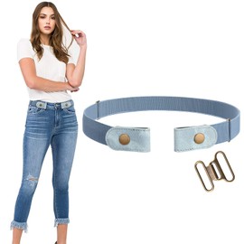 JASGOOD No Buckle Stretch Belt For Women Elastic Waist Belt for Jeans Pants Dresses 1 Pack,Suit for Pants Size 36-48 Inches,N-Light Blue-Broze Color Snap