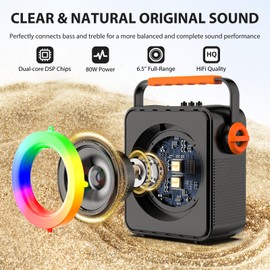 Karaoke Machine with 2 Microphones, Portable Bluetooth 5.3 Karaoke Speaker for Adults, PA System with Echo Adjustment for Outdoor Events, Gatherings and Parties, Stage Subwoofers (80W)
