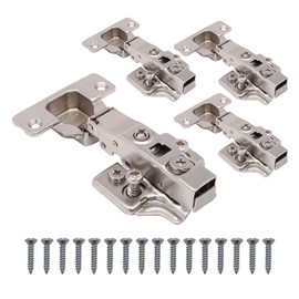 EAI Kitchen Cabinet Hinge | 35mm | Clip On Sprung Soft Close Full Overlay 110 Deg | c/w Euro Screw On Plate | Pack of 4