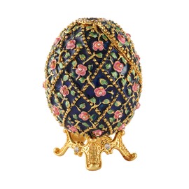 QIFU Easter Egg Style Hand Painted Enameled Flowers Jewelry Trinket Box with Hinged Unique Gift for Family