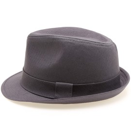 Classic Trilby Short Brim 100% Cotton Twill Fedora Hat with Band (Dark Grey, LXL)