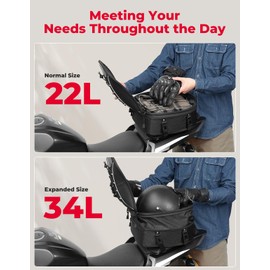 KEMIMOTO Motorcycle Tail Bag, Dual Use Motorcycle Rear Seat Bag with Waterproof Rain Cover, 22L-34L Expandable Motorbike Helmet Bag Luggage Storage Backpack with 6 straps