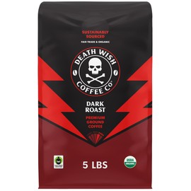 Death Wish Coffee Dark Roast Grounds - Bold Intense Blend of Arabica & Robusta Beans - USDA Organic Ground Coffee - 80 oz.