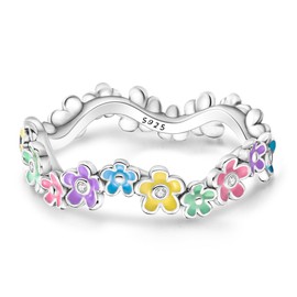 NARMO 925 Sterling Silver Rings for Women Colorful Daisy Flower Ring for Girls Size 9