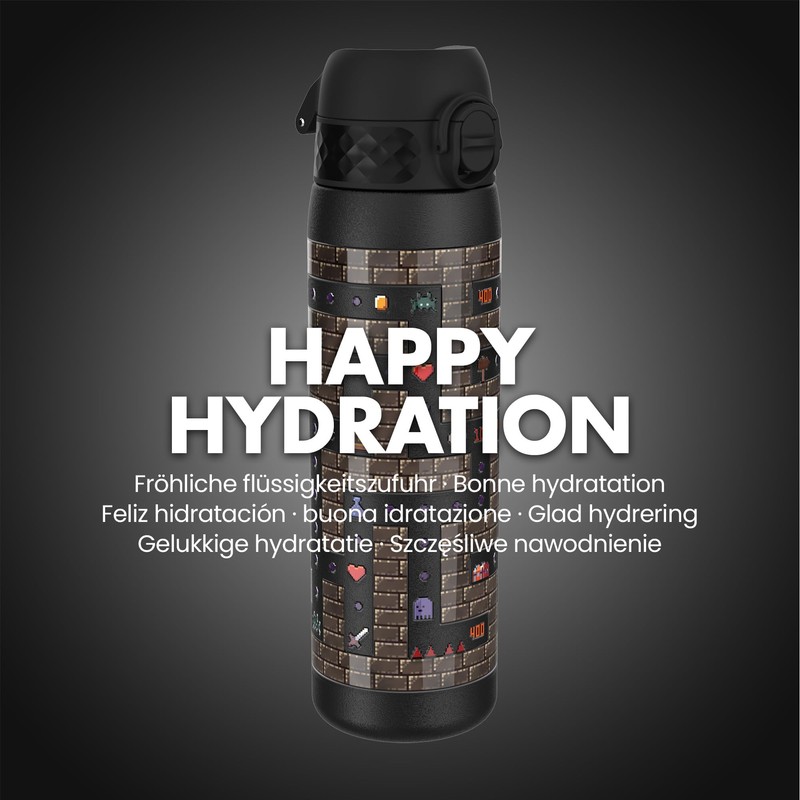 Ion8 Steel Water Bottle, 600ml, Leak Proof, One-Finger Open, Dishwasher