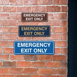 Signs ByLITA Standard Emergency Exit Only Sign - Easy Installation | Durable Wall or Door Sign (Brushed Gold) - Small