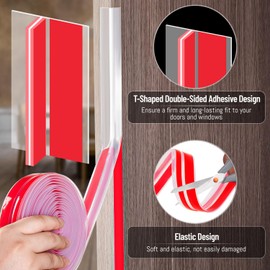 19.7 FT Weather Stripping, Silicone Seal Weather, T-Shaped Door Draft Stopper for Weatherproof Soundproof, Weather Stripping Door Seal, Door Bottom Seal Strip for Glass Shower, Window, Door Frame
