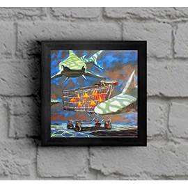 Small Fish In Shopping Trolley Hiding From Sharks - Framed Picture - White by Victorian Print