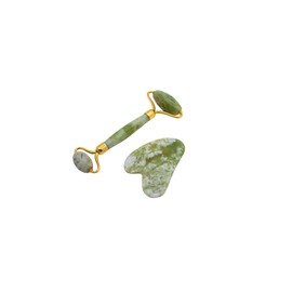 Jade Roller and Gua sha Premium Quality Rejuvenating Natural Massage Roller Set for Face, Neck, Back and Legs (Green)