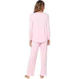 WiWi Pajamas Set for Women Soft Long Sleeve Tops with Pants Pjs Sets Viscose from Bamboo Sleepwear 2 Piece Pajama S-XXL, Pink, X-Large